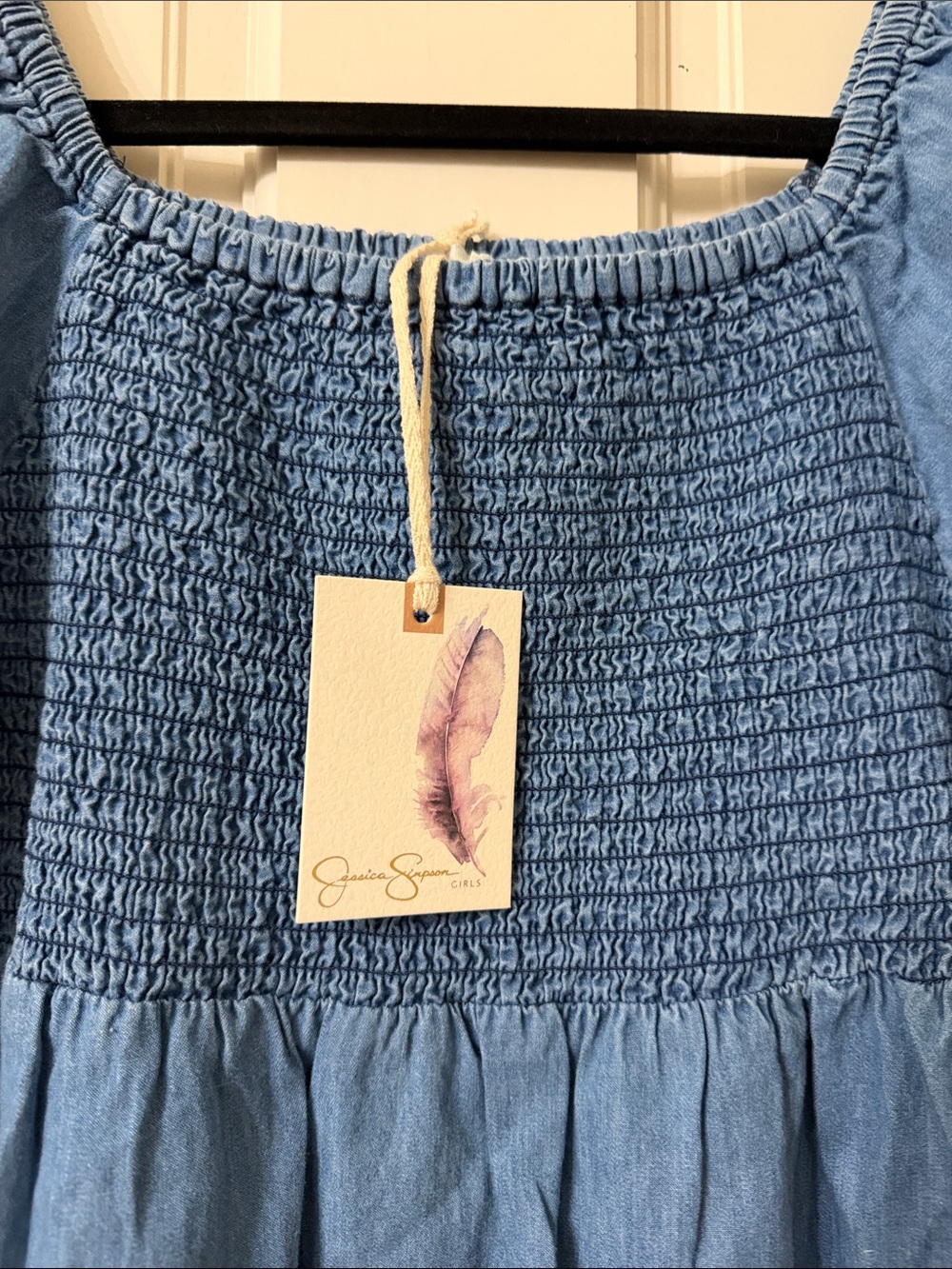 Jessica Simpson Denim-Blue Smocked Puff Sleeve Dress - Picture 2 of 4